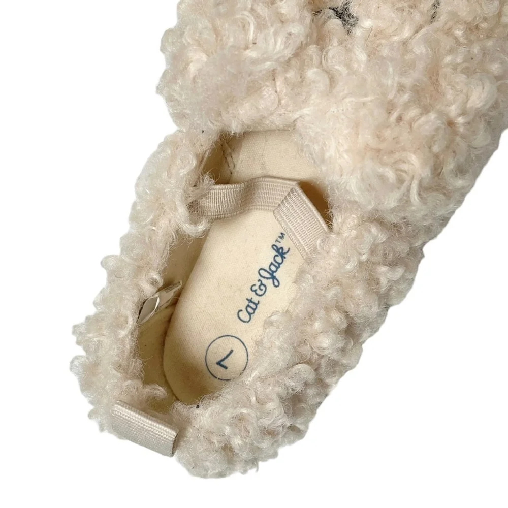 Cat & Jack Toddler Shoes Size 7 Tan Faux Fur Slip On